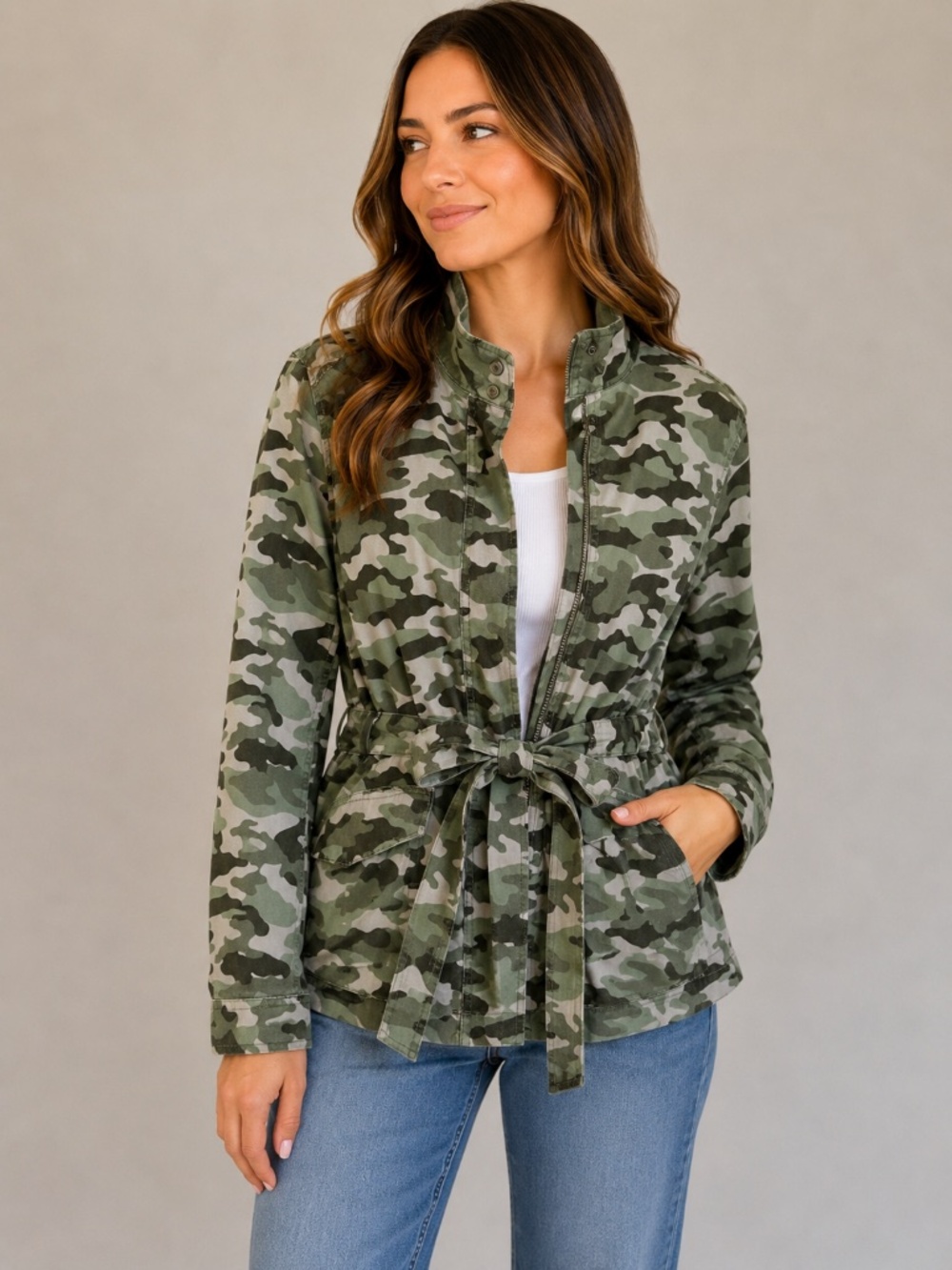 Banana Republic - Petite Medium - Camo Tie-Waist Utility Jacket